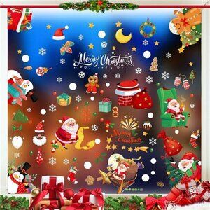 400PCS Christmas Santa Claus, Reindeer and Snowflakes Window Stickers, 18 Sheets
